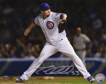 Trevor Cahill Signed Chicago Cubs Pinstripe Jersey Pitching Action 8x10 Photo