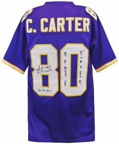 Cris Carter Signed Purple Custom Football Jersey w/HOF, All-Decade, Catch TD's, Pro Bowl