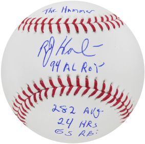 Bob Hamelin Signed Rawlings Official MLB Baseball w/94 AL ROY, .282 Avg, 24 HRs, 65 RBIs