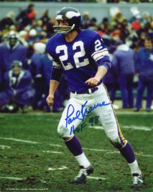 Paul Krause Signed Minnesota Vikings Purple Jersey Action 8x10 Photo w/HOF'98