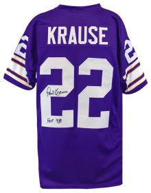 Paul Krause Signed Purple Custom Throwback Football Jersey w/HOF'98