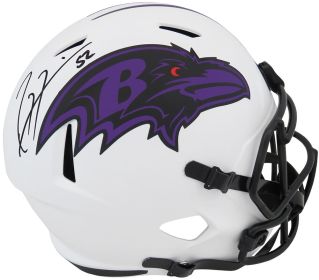 Ray Lewis Signed Baltimore Ravens Lunar Eclipse White Matte Riddell Full Size Speed Replica Helmet