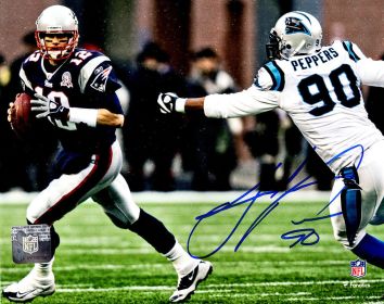 Julius Peppers Signed Carolina Panthers Chasing Tom Brady 8x10 Photo