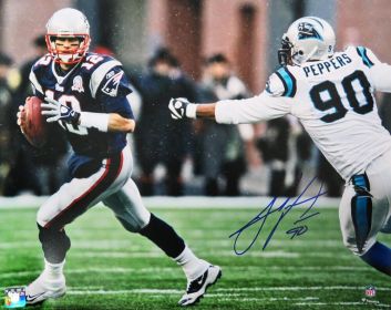 Julius Peppers Signed Carolina Panthers Chasing Tom Brady 16x20 Photo