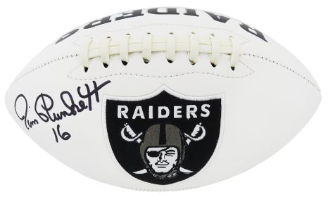 Jim Plunkett Signed Raiders Jarden White Panel Logo Full Size Football