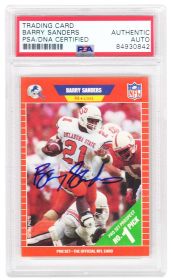 Barry Sanders Signed Oklahoma State 1989 Pro Set Football Rookie Card #494 - (PSA Encapsulated)