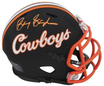 Barry Sanders Signed Oklahoma State Cowboys Black Riddell Speed Mini Helmet