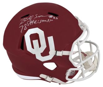 Billy Sims Signed Oklahoma Sooners Riddell Full Size Speed Replica Helmet w/78 Heisman  (White Ink)