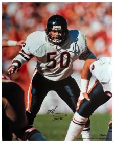 Mike Singletary Signed Chicago Bears White Jersey Action 16x20 Photo w/HOF'98