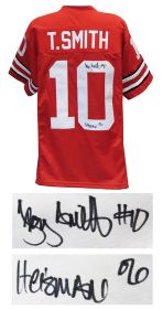 Troy Smith Signed Red Custom Football Jersey w/Heisman'06