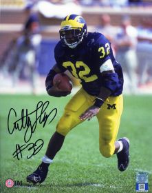 Anthony Thomas Signed Michigan Wolverines Navy Jersey Action 8x10 Photo