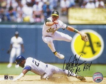 Walt Weiss Signed Oakland A's Turning Double Play Action 8x10 Photo w/88 AL ROY