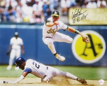 Walt Weiss Signed Oakland A's Turning Double Play Action 16x20 Photo w/88 AL ROY