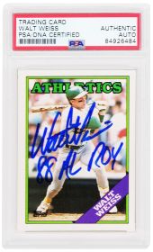 Walt Weiss Signed Oakland A's 1988 Topps Traded Rookie Baseball Card #126T w/88 AL ROY - (PSA Encapsulated)