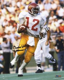 Charles White Signed USC Trojans White Jersey Action 8x10 Photo w/79 Heisman (In Black)