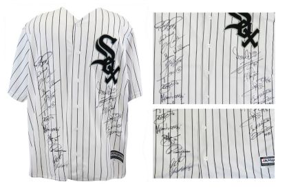 2005 Chicago White Sox Team Signed Chicago White Sox White Pinstripe Majestic Replica Baseball Jersey (18 Signatures)