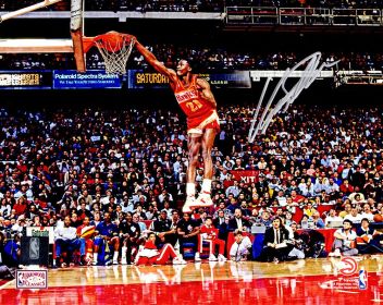 Dominique Wilkins Signed Atlanta Hawks One Hand Slam Dunk Action 8x10 Photo