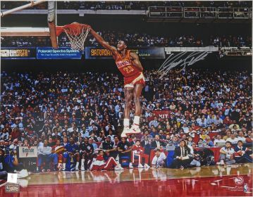 Dominique Wilkins Signed Atlanta Hawks One Hand Slam Dunk Action 16x20 Photo