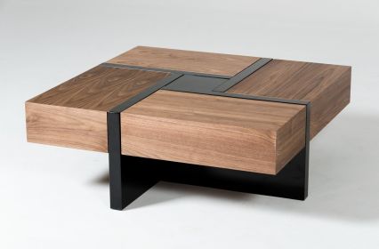 Modrest Makai Walnut & Black Square Coffee Table