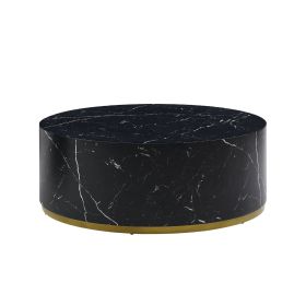 Modern Faux Marble Coffee Tables for Living Room, 35.43inch Accent Tea Tables with Gold Metal Base(Black)