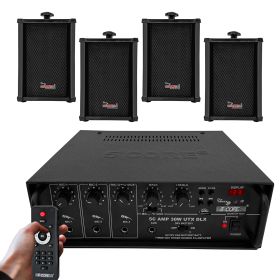 5 Core Audio System Combo 30W Amplifier 6.4' Wall Speakers 4 Piece 10W RMS Each Commercial Speaker System for Restaurant Office Cafe Bar - AMP 30W-UTX