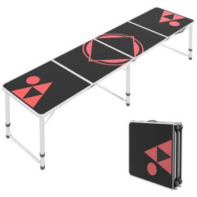 Outsunny 8ft Portable Beer Pong Table with Adjustable Legs, Folding Camping Table, Aluminum Picnic Table, for Party, Travel, BBQ, Beach, Black and Red