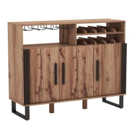 Home Wine Bar Cabinet with 3 Doors and Adjustable Shelves