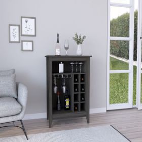 Bar Cabinet Castle, One Open Shelf, Six Wine Cubbies, Carbon Espresso Finish