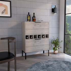 Bar Cabinet Puertu, Six Wine Cubbies, Double Door Cabinet, Light Gray Finish