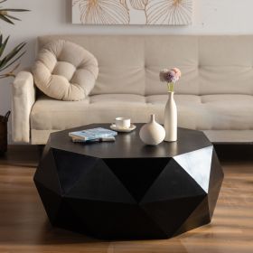 38"Three-dimensional Embossed Pattern Design American Retro Style Coffee Table,Black Tabletop