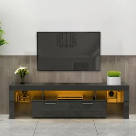 Black morden TV Stand with LED Lights; high glossy front TV Cabinet; can be assembled in Lounge Room; Living Room or Bedroom; color:black