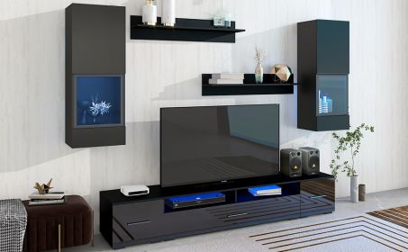 ON-TREND Extended, Minimalist Style 7 Pieces Floating TV Stand Set