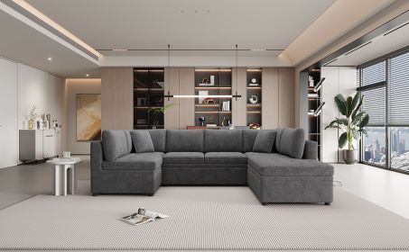 117.3" Oversized Sectional Sofa U- shaped Sofa Couch Pull-out Sofa Bed with Two Throw Pillows for Living Room, Gray