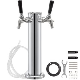 VEVOR Beer Tower, Double Adjustable Brass Faucet Kegerator Tower, Stainless Steel Draft Beer Tower, 3" Diameter Column Beer Dispenser Tower