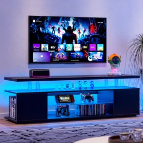 TV Stand for 70 Inch TV LED Gaming Entertainment Center Media Storage Console Table with Large Side Cabinet for Living Room Black