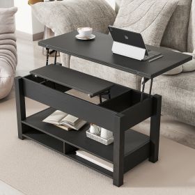 ON-TREND Lift Top Coffee Table, Multi-Functional Coffee Table with Open Shelves, Modern Lift Tabletop Dining Table for Living Room, Home Office, Black