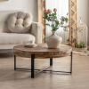 31.29"Modern Retro Splicing Round Coffee Table, Fir Wood Table Top with Black Cross Legs Base