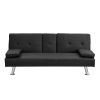 Sofa Bed with Armrest two holders WOOD FRAME, STAINLESS LEG, FUTON BLACK PVC