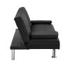 Sofa Bed with Armrest two holders WOOD FRAME, STAINLESS LEG, FUTON BLACK PVC