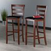 Simone Cushion Ladder-back Seat Bar Stools; 2-Pc Set; Black & Walnut