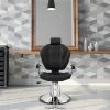 PVC leather cover, iron plated pedal, ABS armrest, 680 plated iron plate, with headrest, reclining barber chair, 150kg black