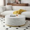 Faux Marble Coffee Tables for Living Room, 35.43inch Accent Tea Tables with Gold Metal Base(White)