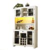 Farmhouse Coffee Bar Cabinet with LED Lights and Outlets with Wine Bottle Rack, 70" Rustic Buffet Cabinet with Wine Bottle and Wine Glass Rack, 1 Draw