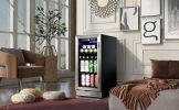 Built-in and Freestanding 15" Mini Beverage Refrigerator/Wine Cabinet, 120 Cans, 37-65¬∞F, Quiet, Adjustable Shelves, LED Lighting, ETL , Touch Contro