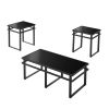 Modern 3-Piece Table Set, Includes 1 Coffee Table and 2 End Tables with BLACK Glass Top and Metal Tube (All-Black)