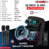 5 Core DJ speakers 12" Rechargeable Powered PA system 500W Loud Speaker Bluetooth USB SD Card AUX MP3 FM LED Ring - ACTIVE HOME 12 2-MIC