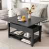 ON-TREND Lift Top Coffee Table, Multi-Functional Coffee Table with Open Shelves, Modern Lift Tabletop Dining Table for Living Room, Home Office, Black