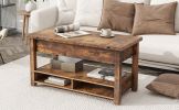 [VIDEO provided] ON-TREND Lift Top Coffee Table, Multi-Functional Coffee Table with Open Shelves, Modern Lift Tabletop Dining Table for Living Room, H