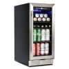 Built-in and Freestanding 15" Mini Beverage Refrigerator/Wine Cabinet, 120 Cans, 37-65¬∞F, Quiet, Adjustable Shelves, LED Lighting, ETL , Touch Contro