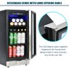 Built-in and Freestanding 15" Mini Beverage Refrigerator/Wine Cabinet, 120 Cans, 37-65¬∞F, Quiet, Adjustable Shelves, LED Lighting, ETL , Touch Contro